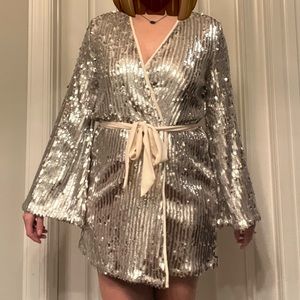 Wrapped Up In You Sequin Wrap Dress